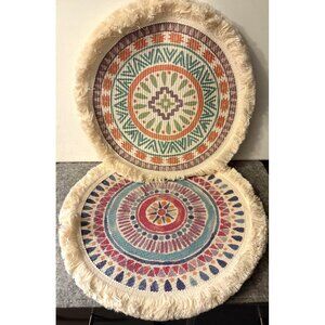 Set of 4 14" Round Boho Style Fabric Placemats  # 3263